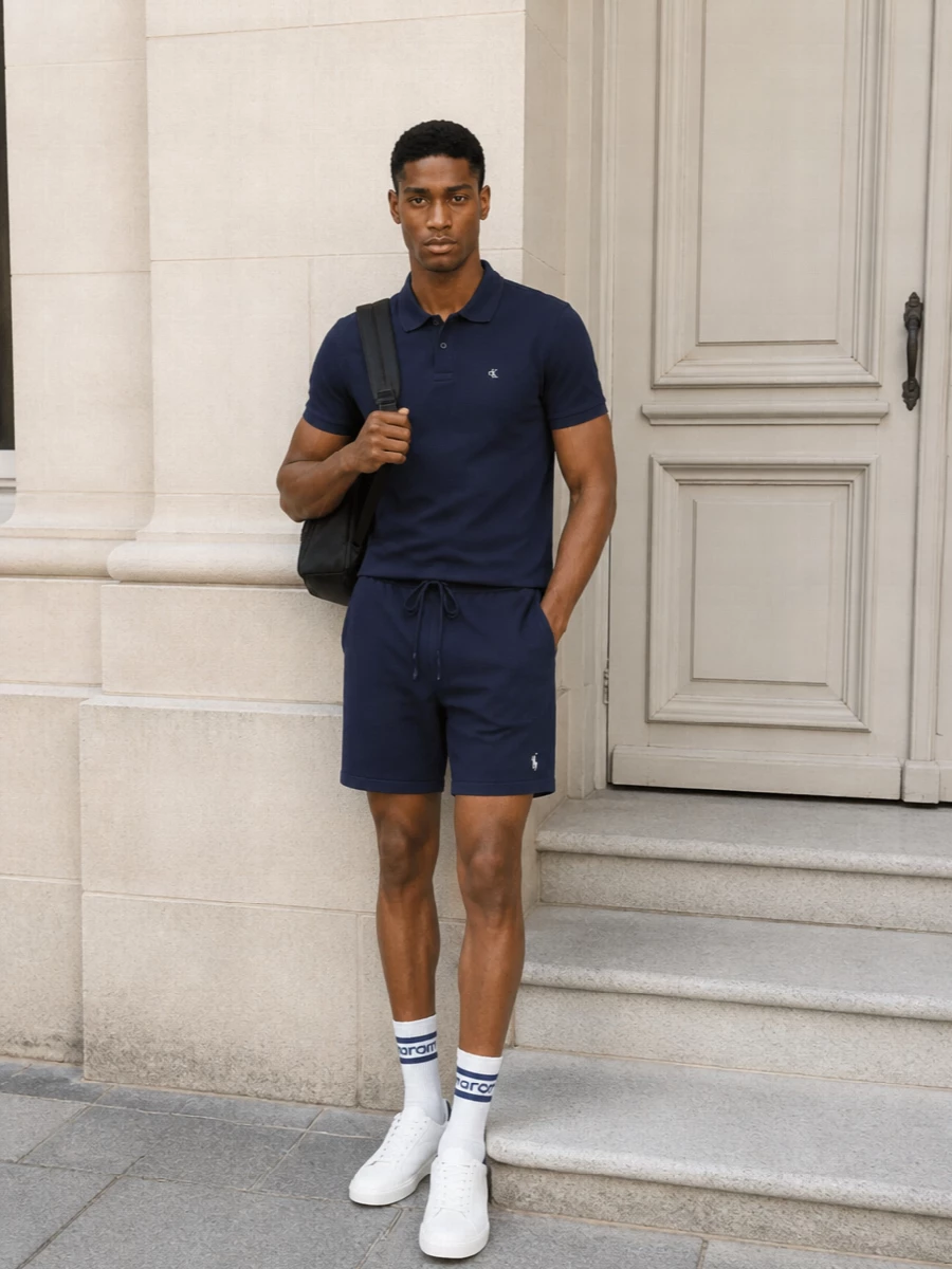 Calvin klein navy polo ralph lauren shorts outfit