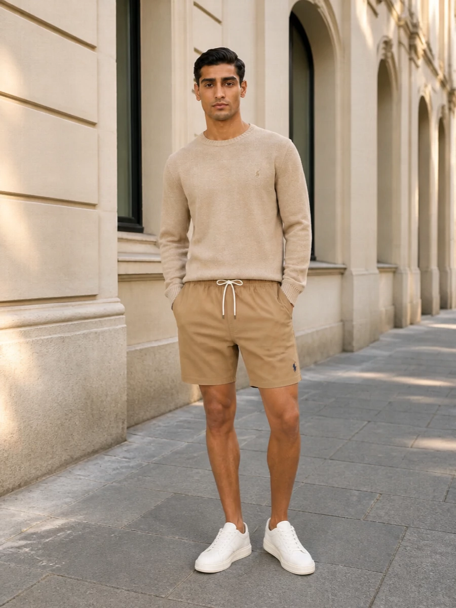 Polo ralph lauren beige sweater shorts outfit