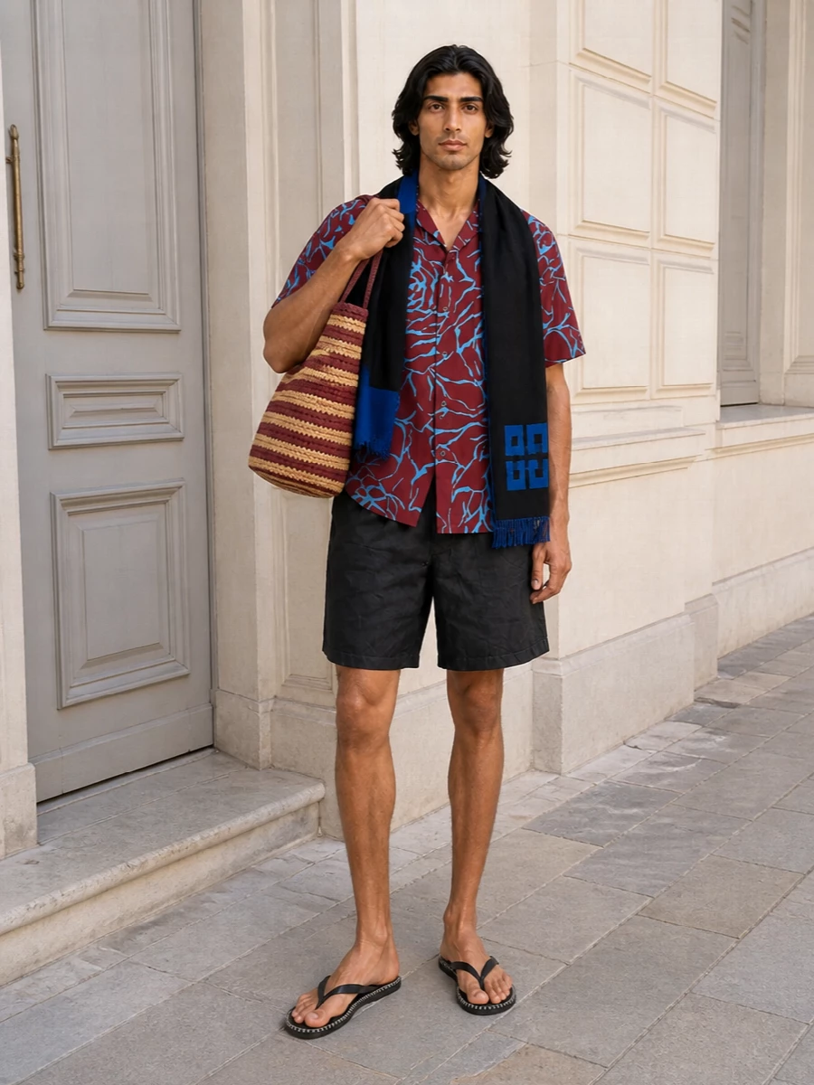 Dries van noten camp shirt black shorts outfit