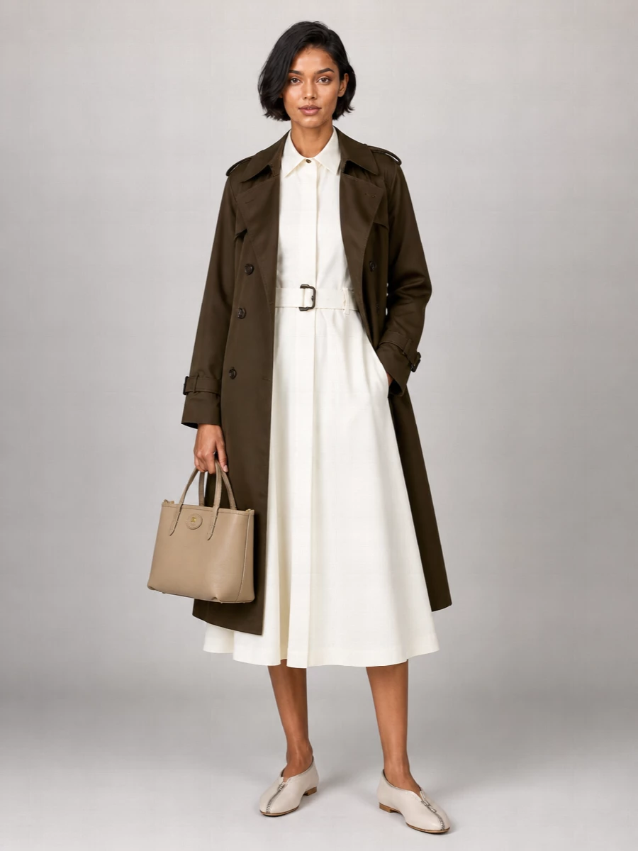 Burberry Cotton Long Double-Breasted Belted Trench Coat