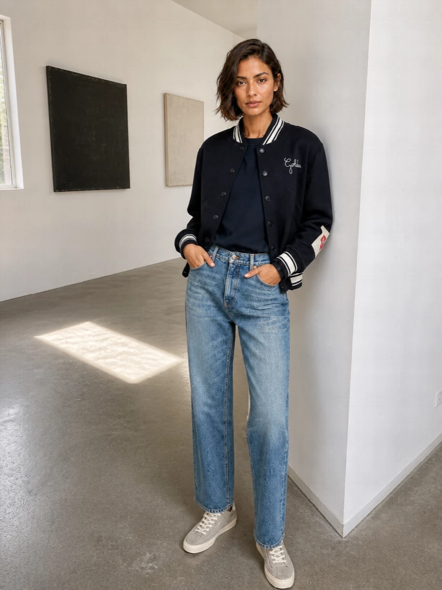 Golden goose varsity jacket jeans sneakers