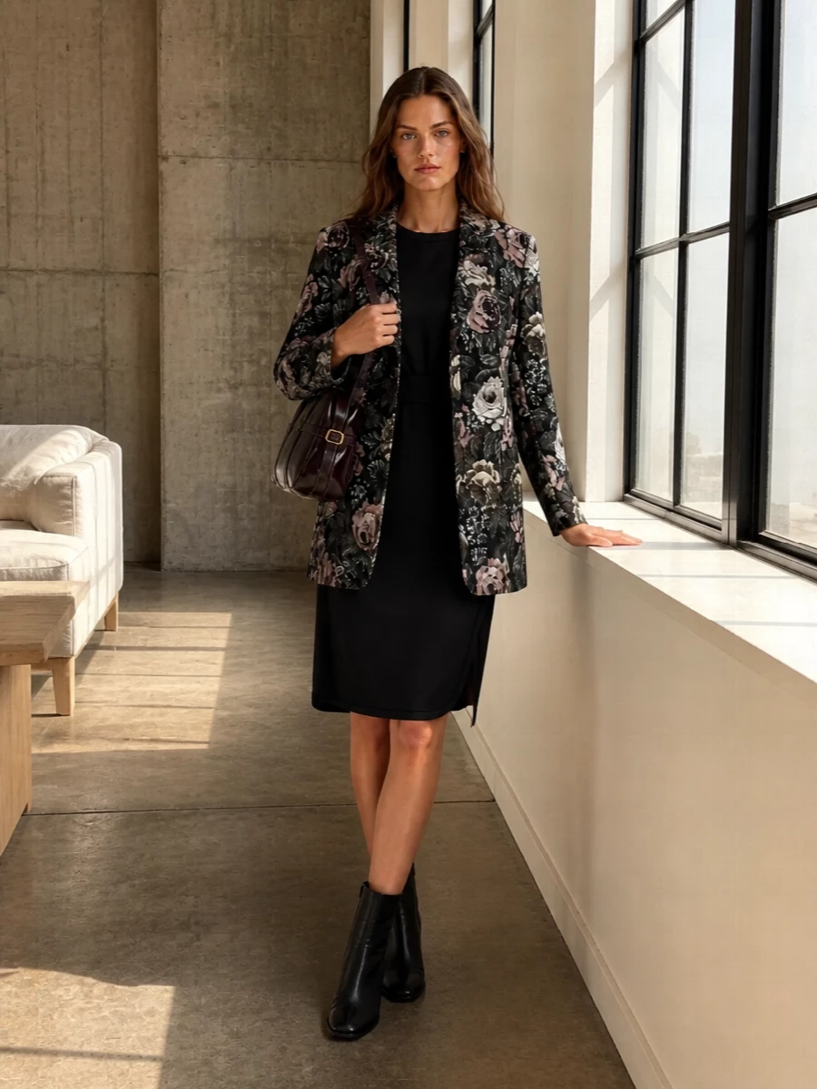 Dries van noten floral coat black sheath dress