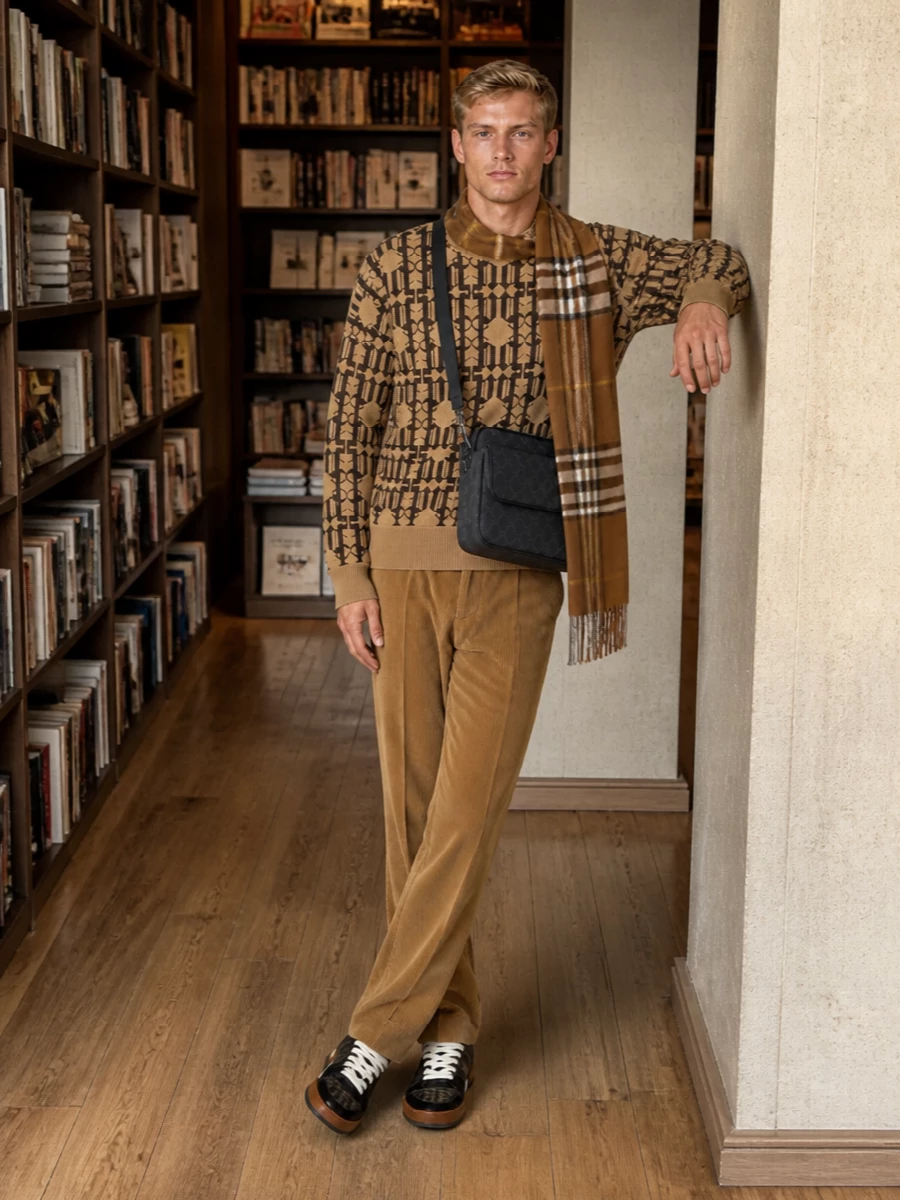Palm angels camel sweater corduroy trousers outfit
