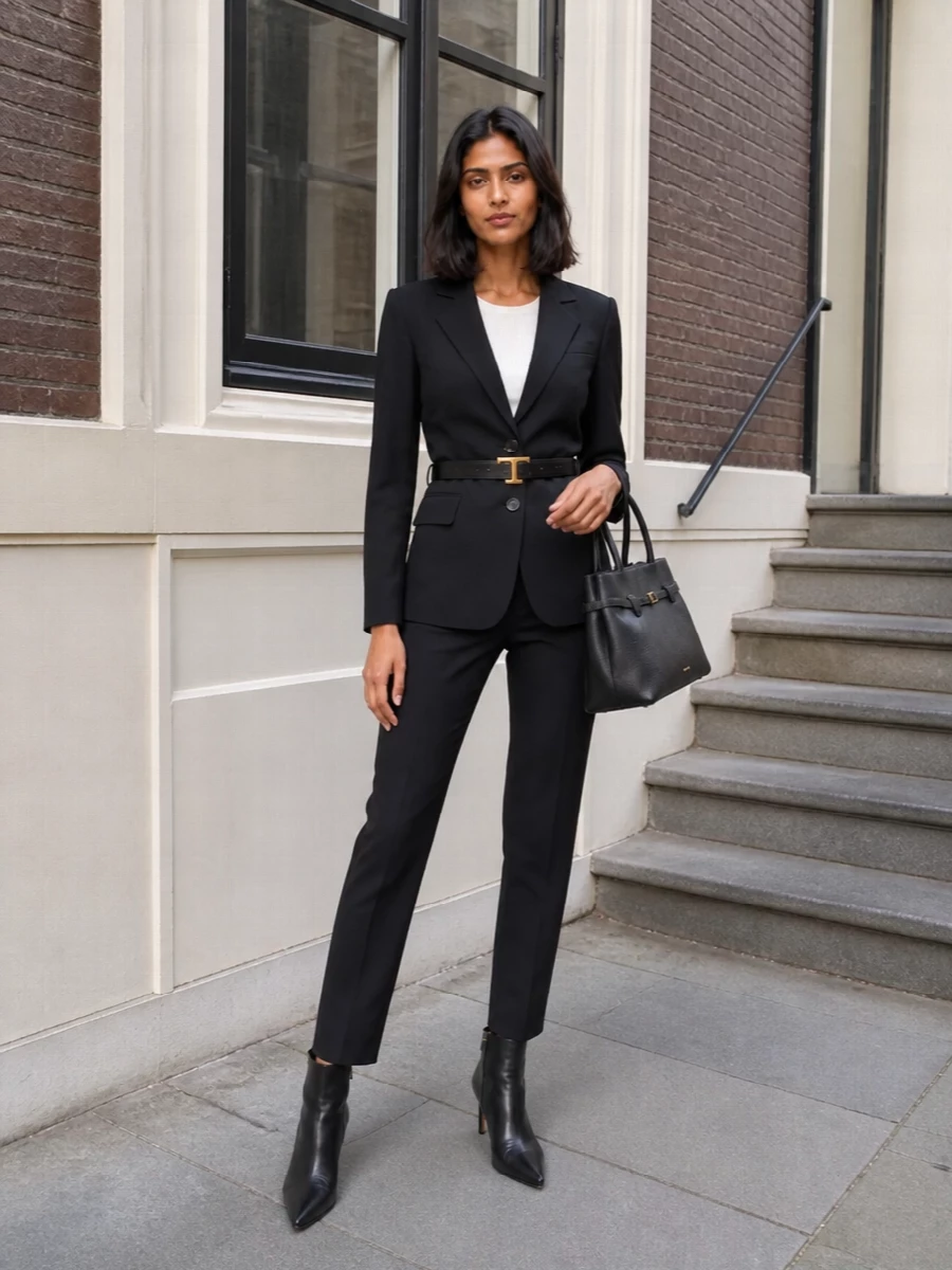 Iro black tailored suit aeyde ankle boots
