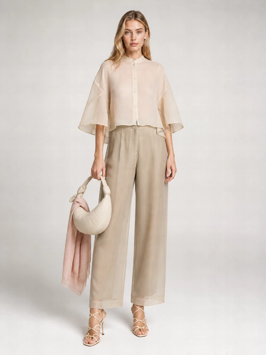 Max Mara Silk Organza Cropped Cape