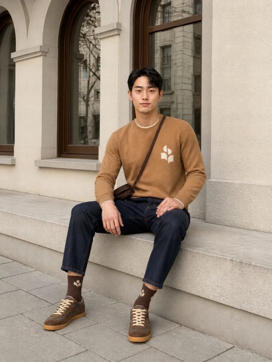 Isabel marant camel sweater dark jeans outfit