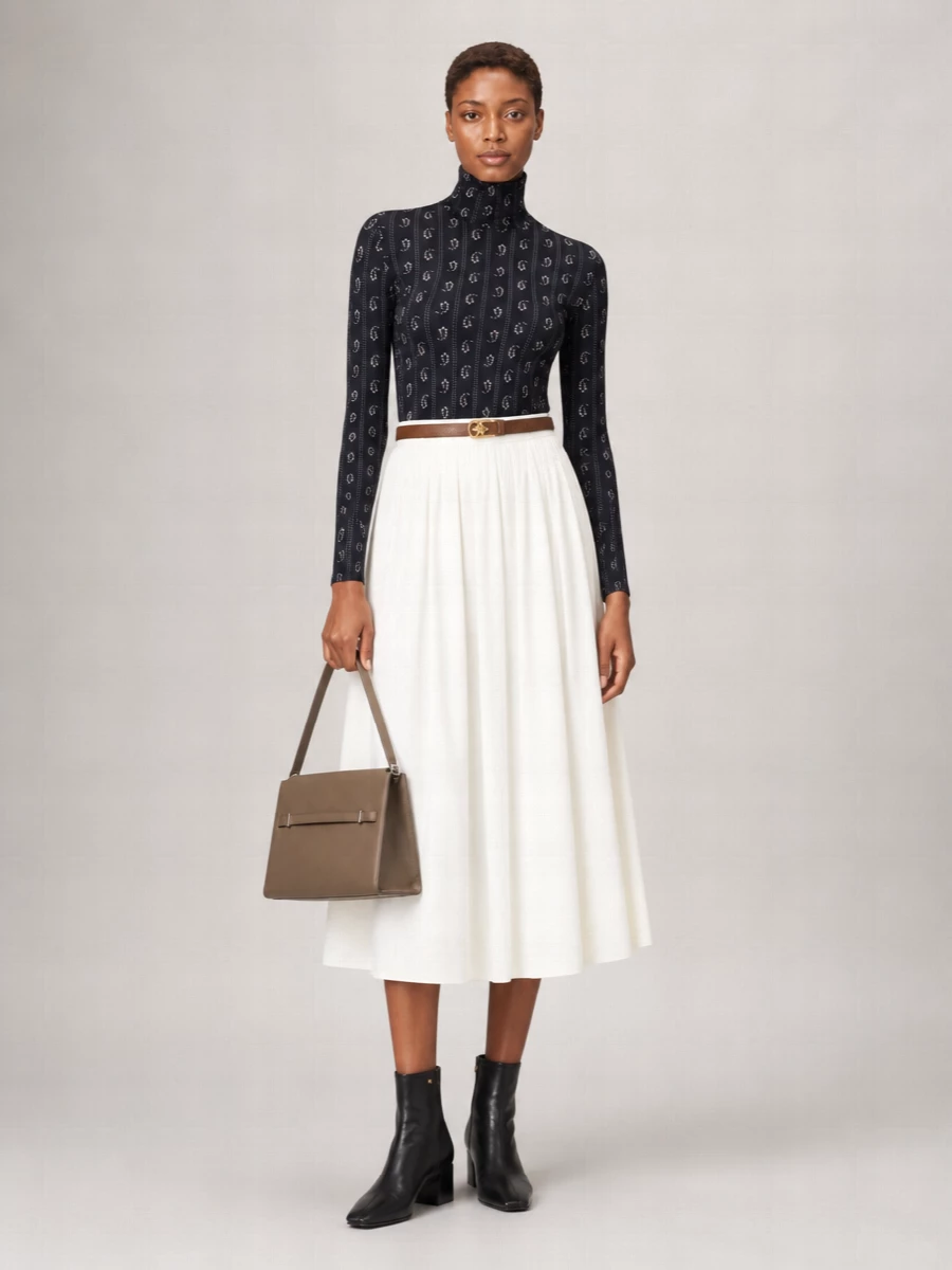 Tory Burch Poplin Skirt With Elastic Waistband And Pleated Design