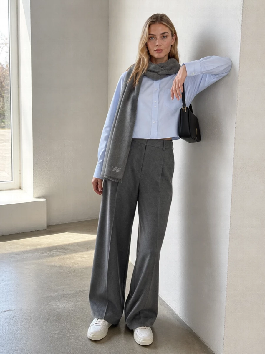 Ami paris cropped shirt grey wide leg trousers