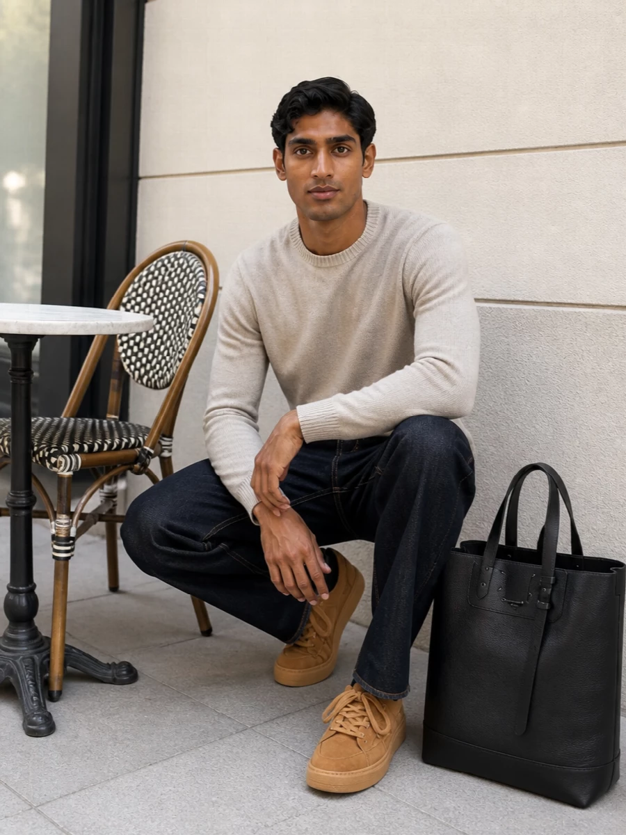 Lanvin jeans beige knit camel suede sneakers