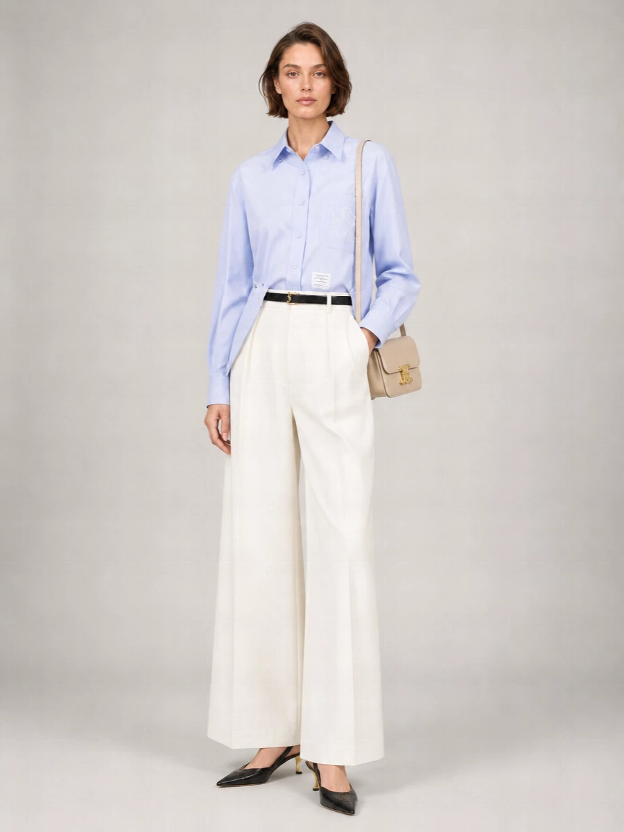 Thom Browne Cotton Twill Relaxed-Fit Pleated Wide-Leg Trousers