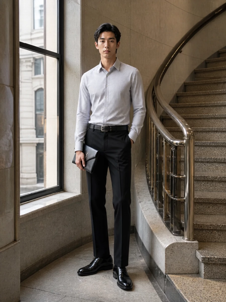 Saint laurent striped shirt black tailored trousers