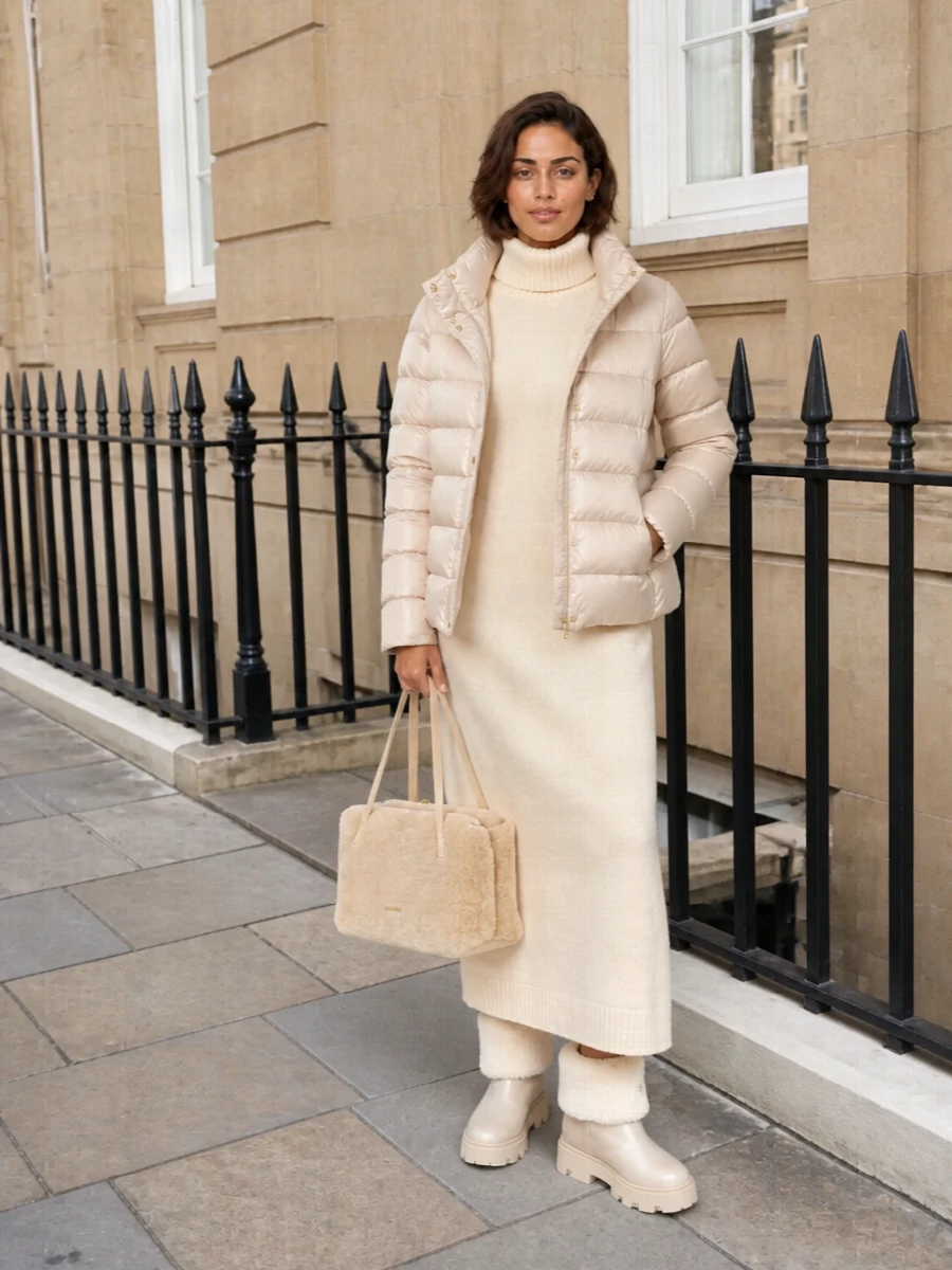 Jil sander cream knit dress moncler boots