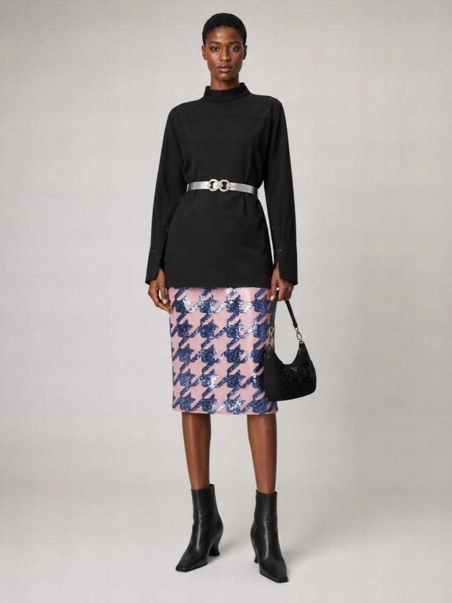Dries Van Noten Silk Sequin Pencil Skirt