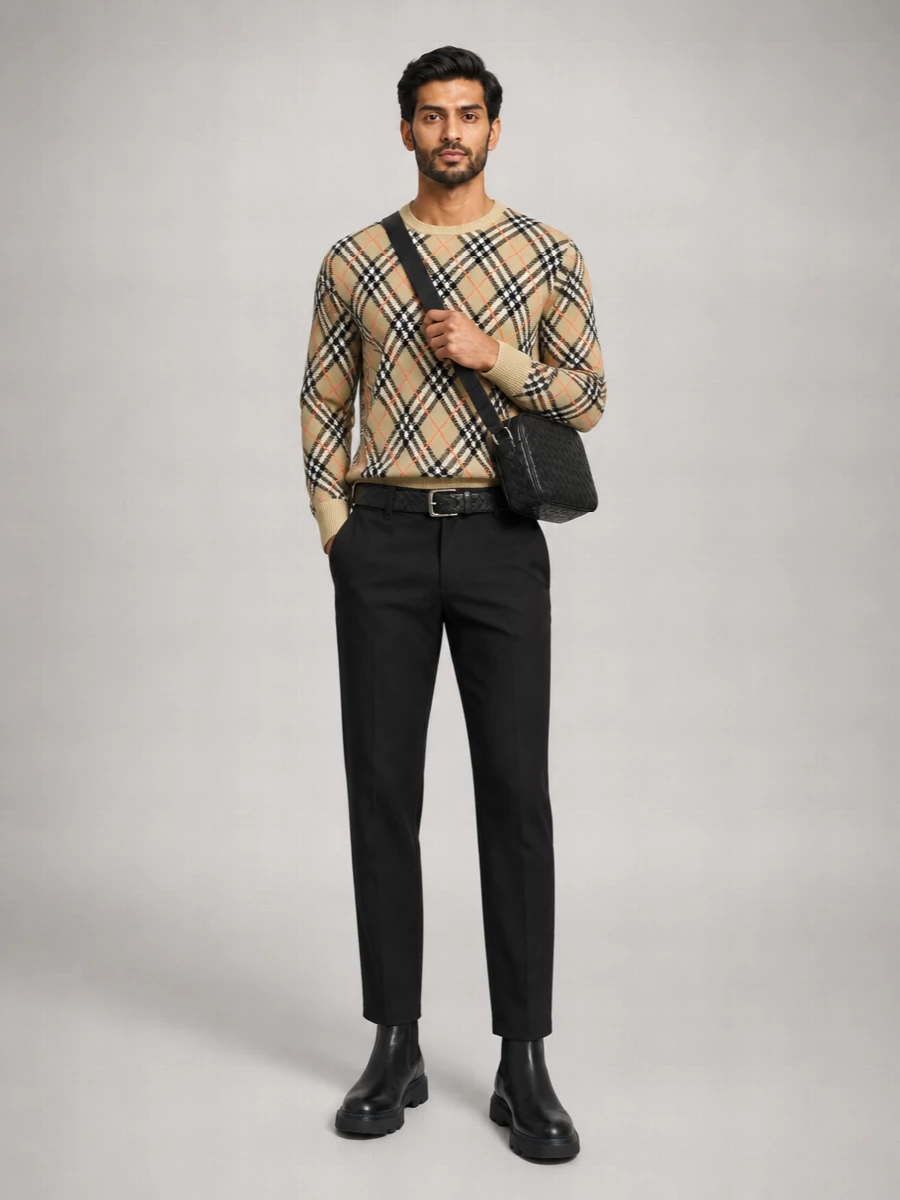 Burberry Wool Checked Ribbed-Knit Sweater