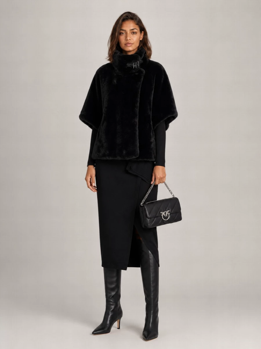 Pinko Faux Fur High-Neck Cape