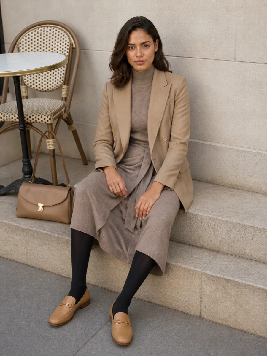 Max mara camel blazer taupe knit midi dress