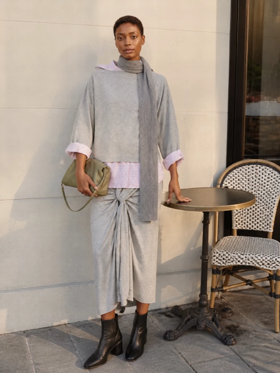 Dries van noten grey wrap skirt asymmetric knit
