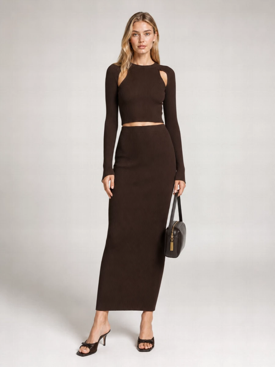 Max Mara Viscose Ribbed Long Pencil Skirt