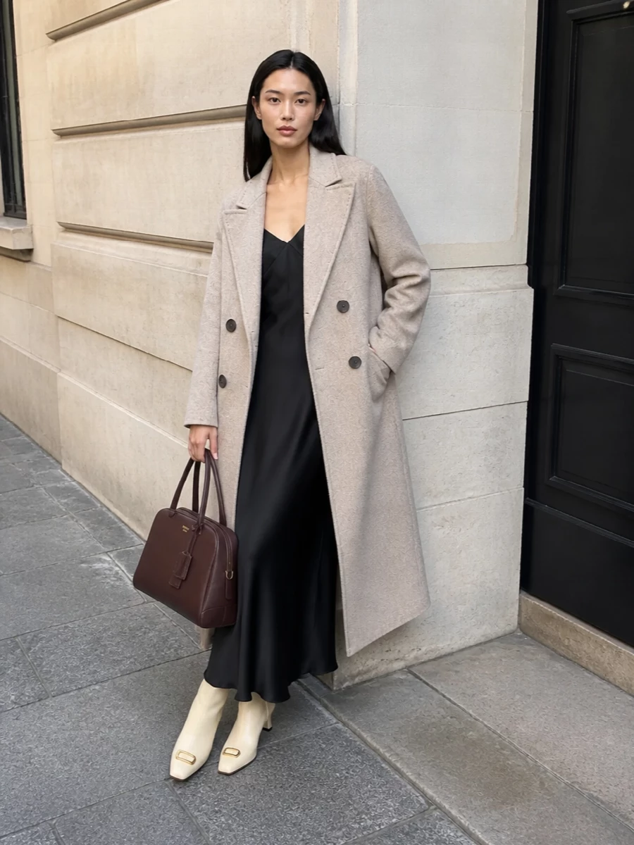 Max mara coat black satin slip dress