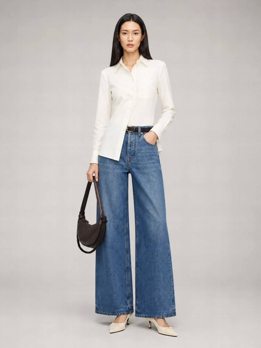 Jacquemus Denim Mid-Rise Wide-Leg Straight-Leg Jeans