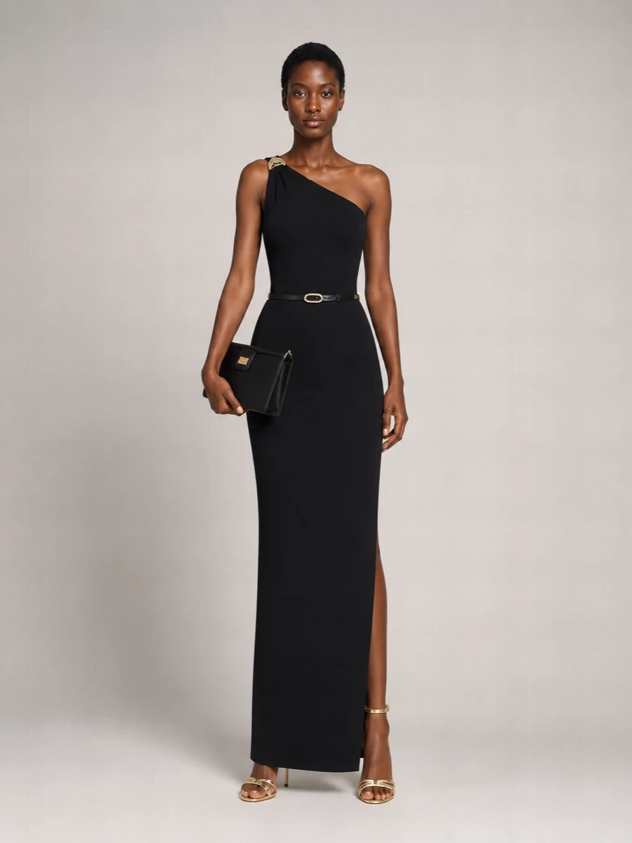 Elisabetta Franchi Viscose one-shoulder sleeveless asymmetric long