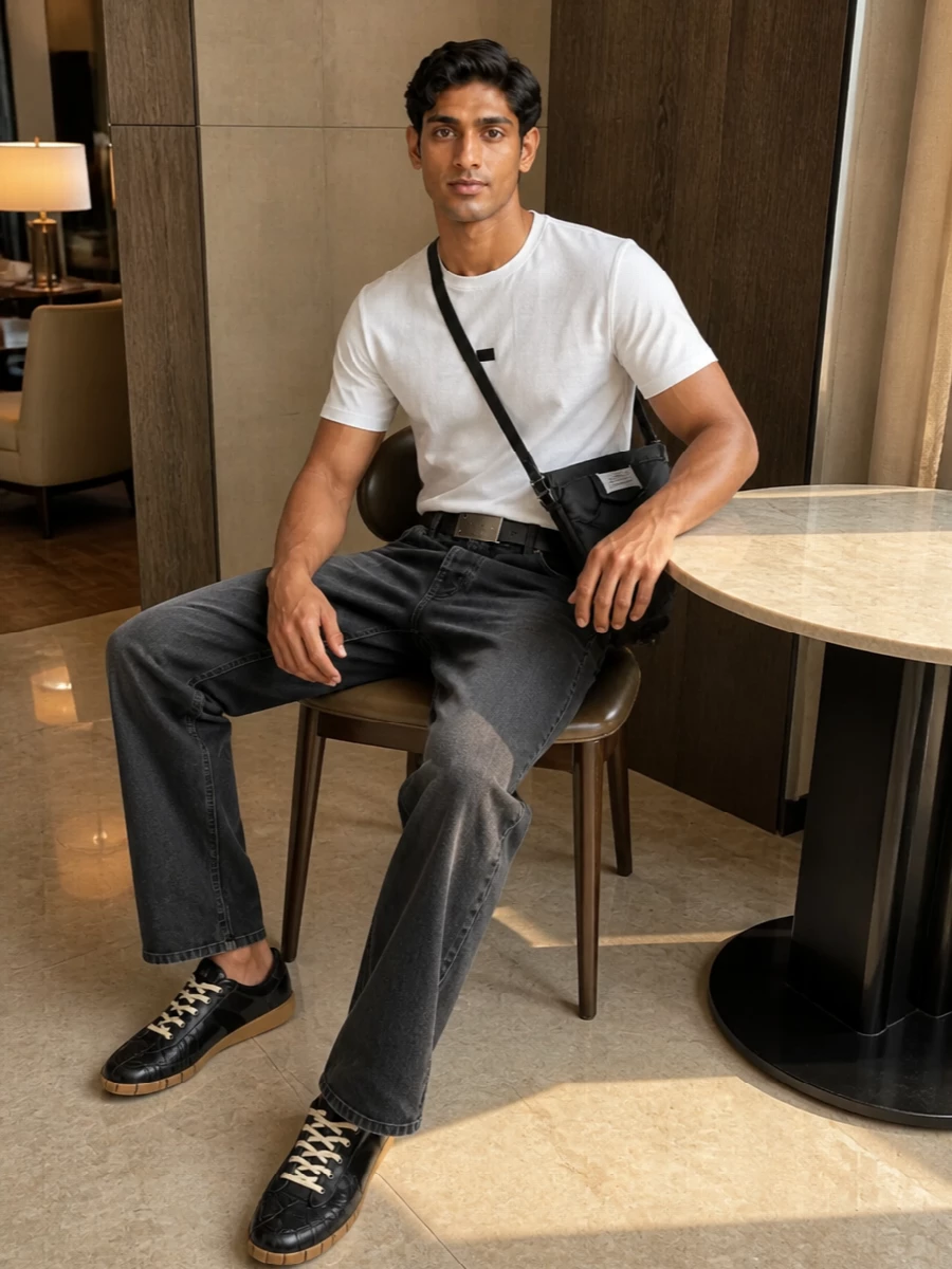 Mm6 margiela white tee black jeans sneakers