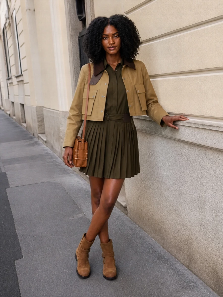 Jw anderson jacket loewe olive shirtdress outfit