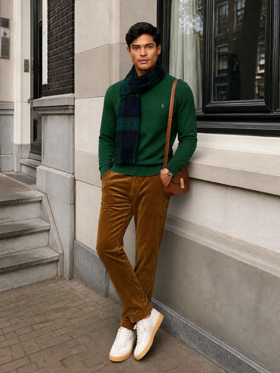 Polo ralph lauren green sweater corduroy trousers