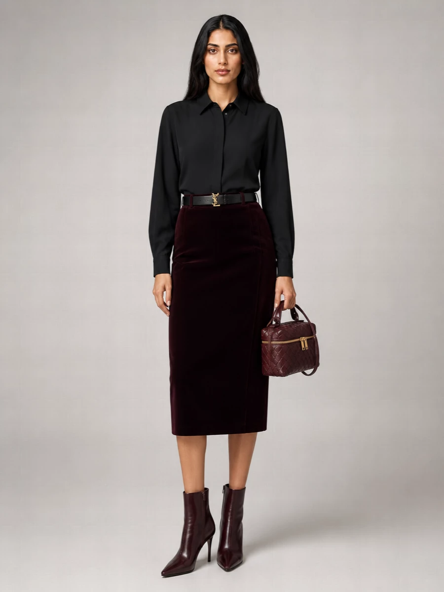 Saint Laurent Velvet Pencil Skirt