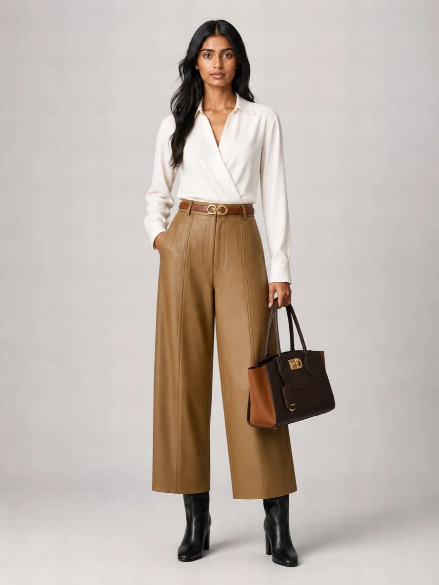 Alberta Ferretti Leather Wide-Leg Trousers