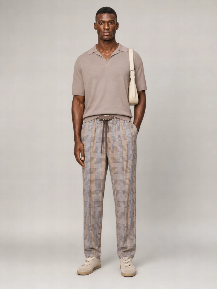 Uma Wang Tartan Drawstring Straight-Leg Trousers