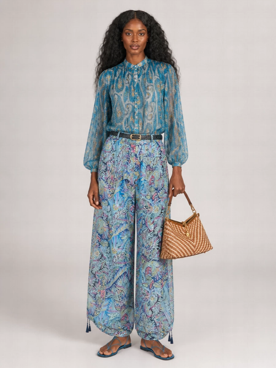 Etro Silk Paisley Pleated Blouse