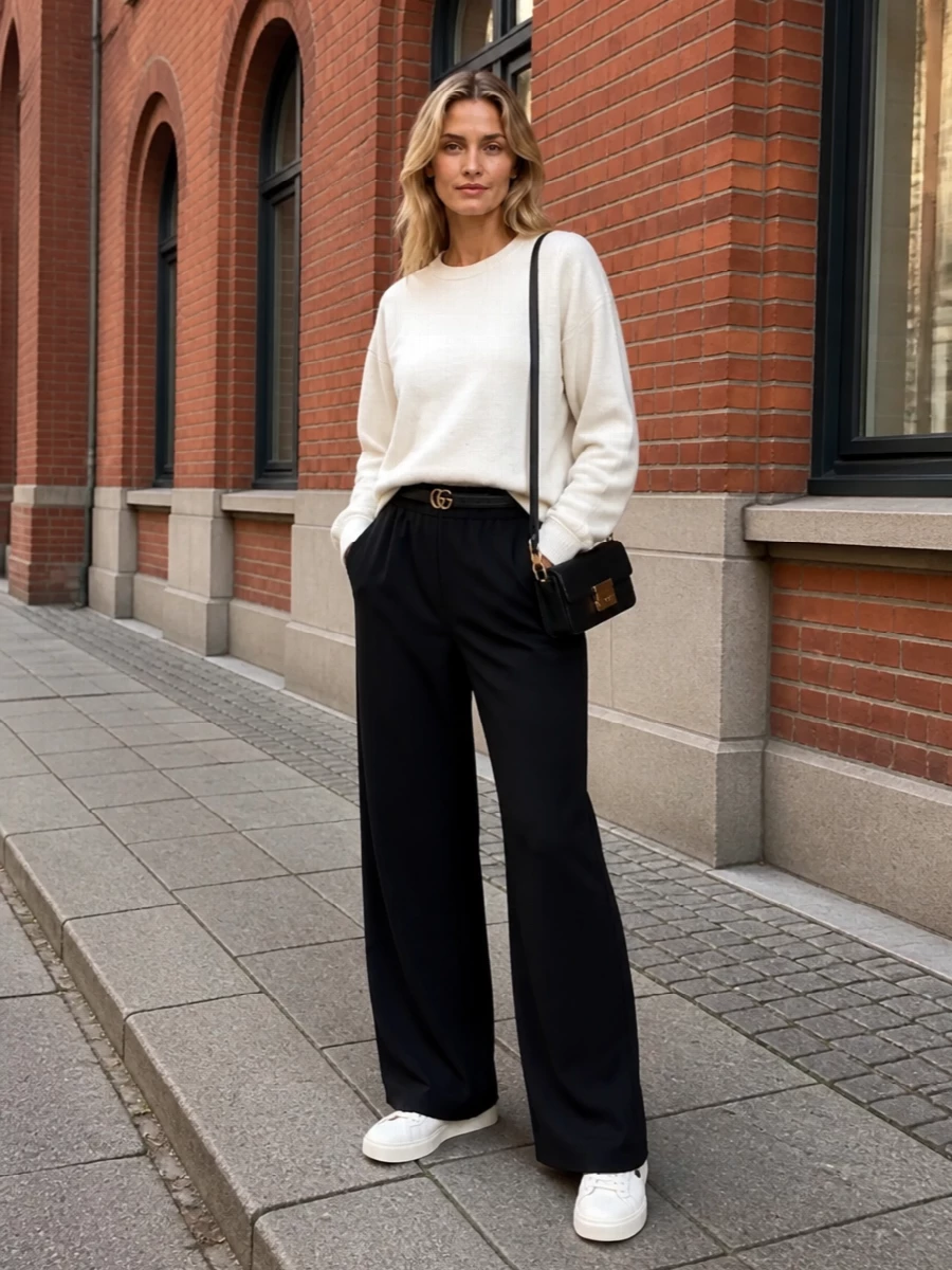 Golden goose black track pants ivory sweatshirt