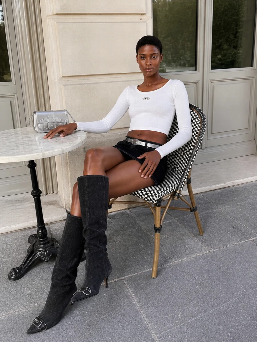 Diesel y2k crop top black mini skirt outfit