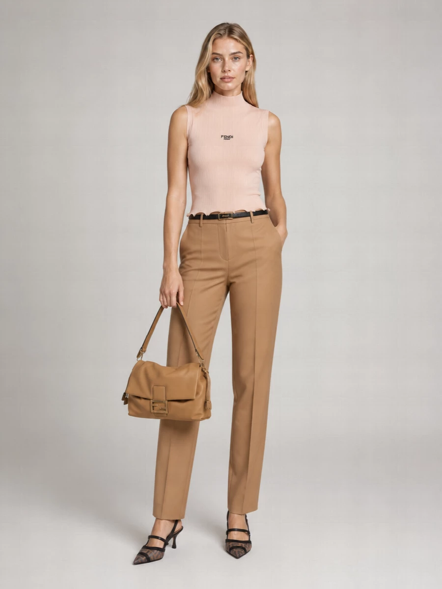 Fendi Ribbed Mock Neck Cotton Tank Top