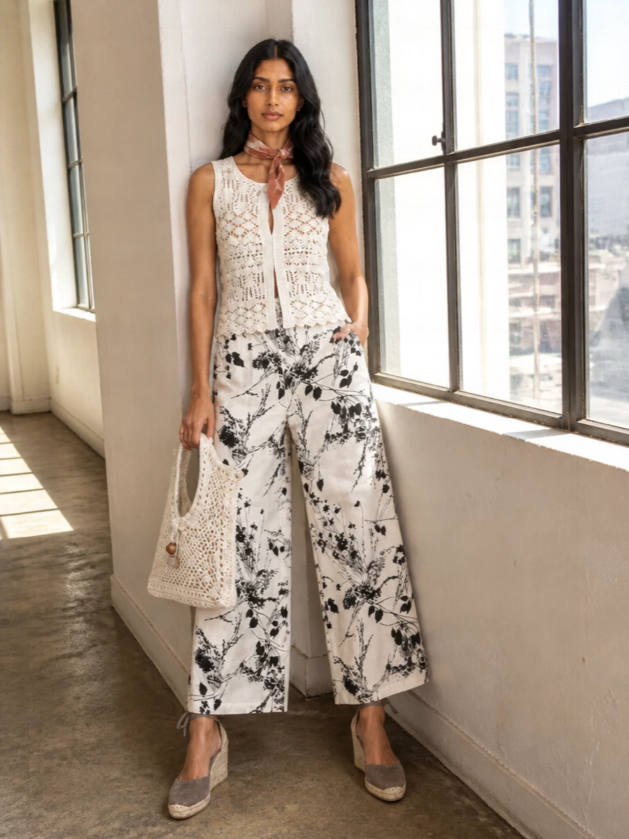 Semicouture crochet tank floral trousers outfit