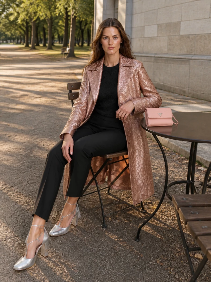 Dries van noten rose gold coat black evening trouser