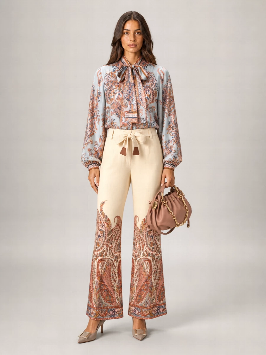 Zimmermann Silk Printed Tie Neck Blouse