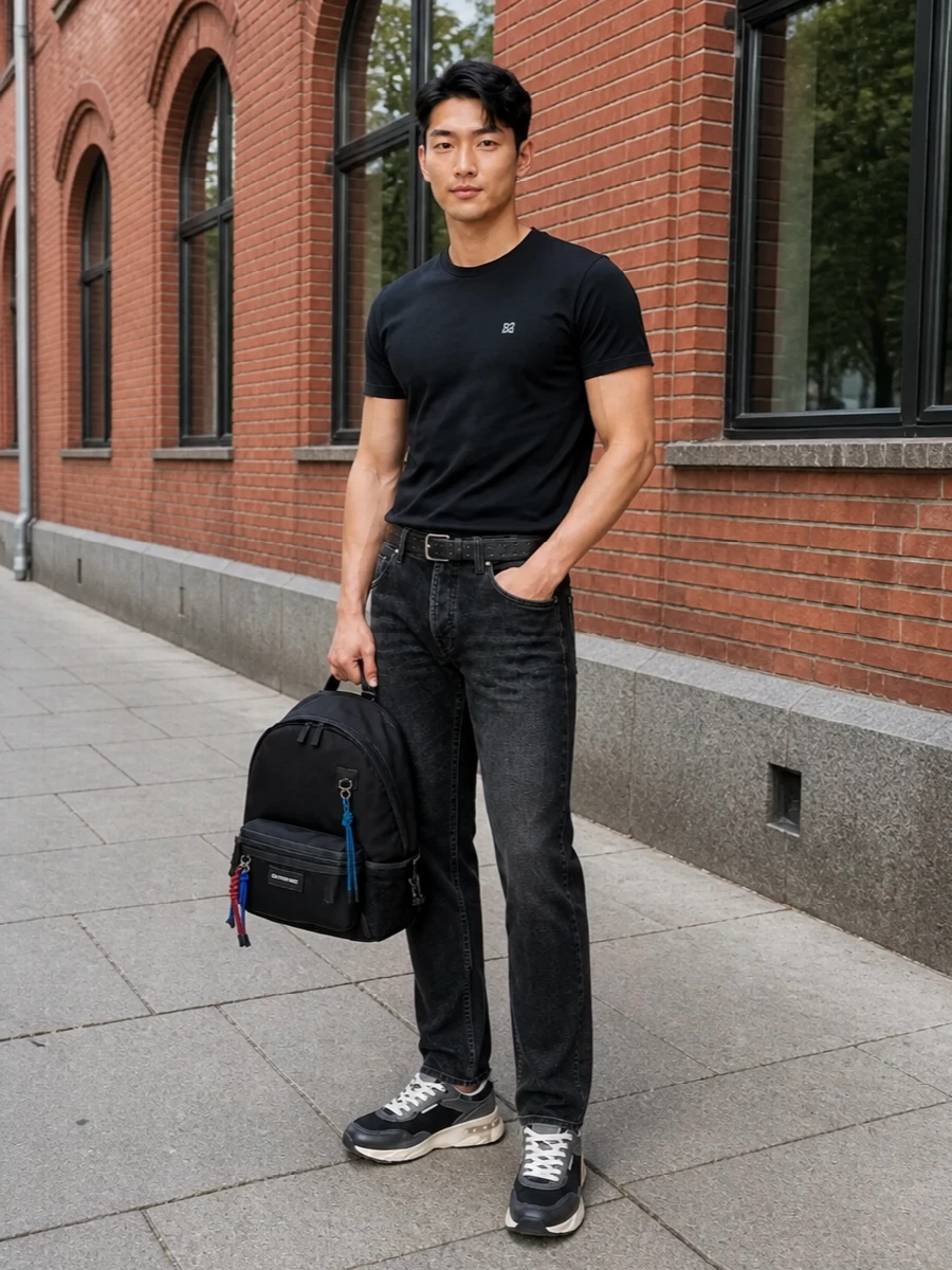 Dsquared2 black tshirt washed black jeans outfit
