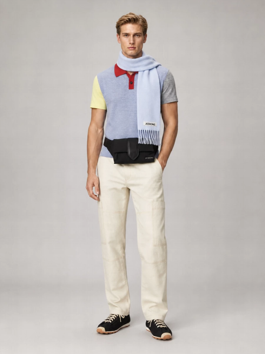 Jacquemus merino wool asymmetric colour block polo shirt