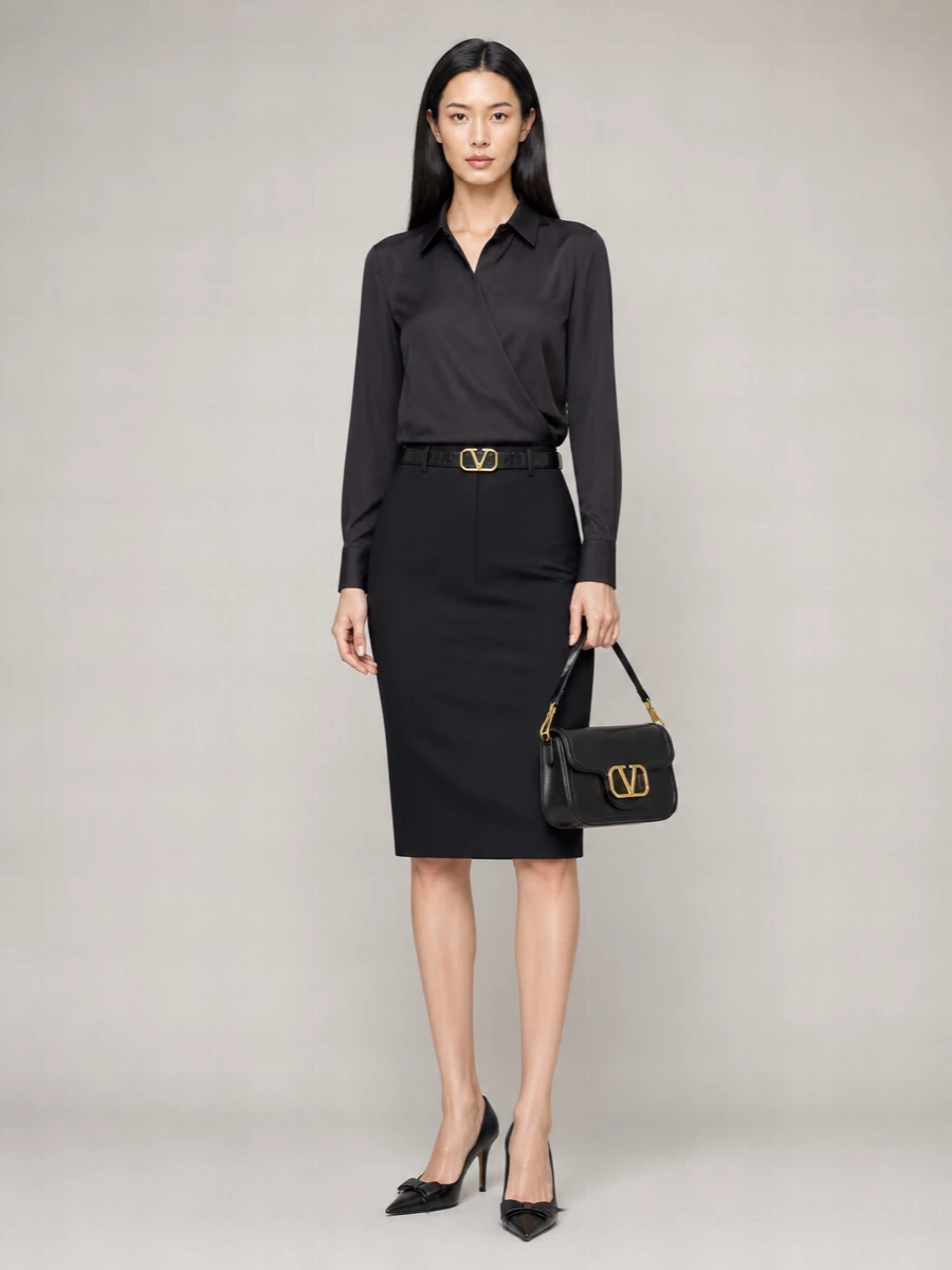 Valentino Virgin Wool Midi Pencil Skirt