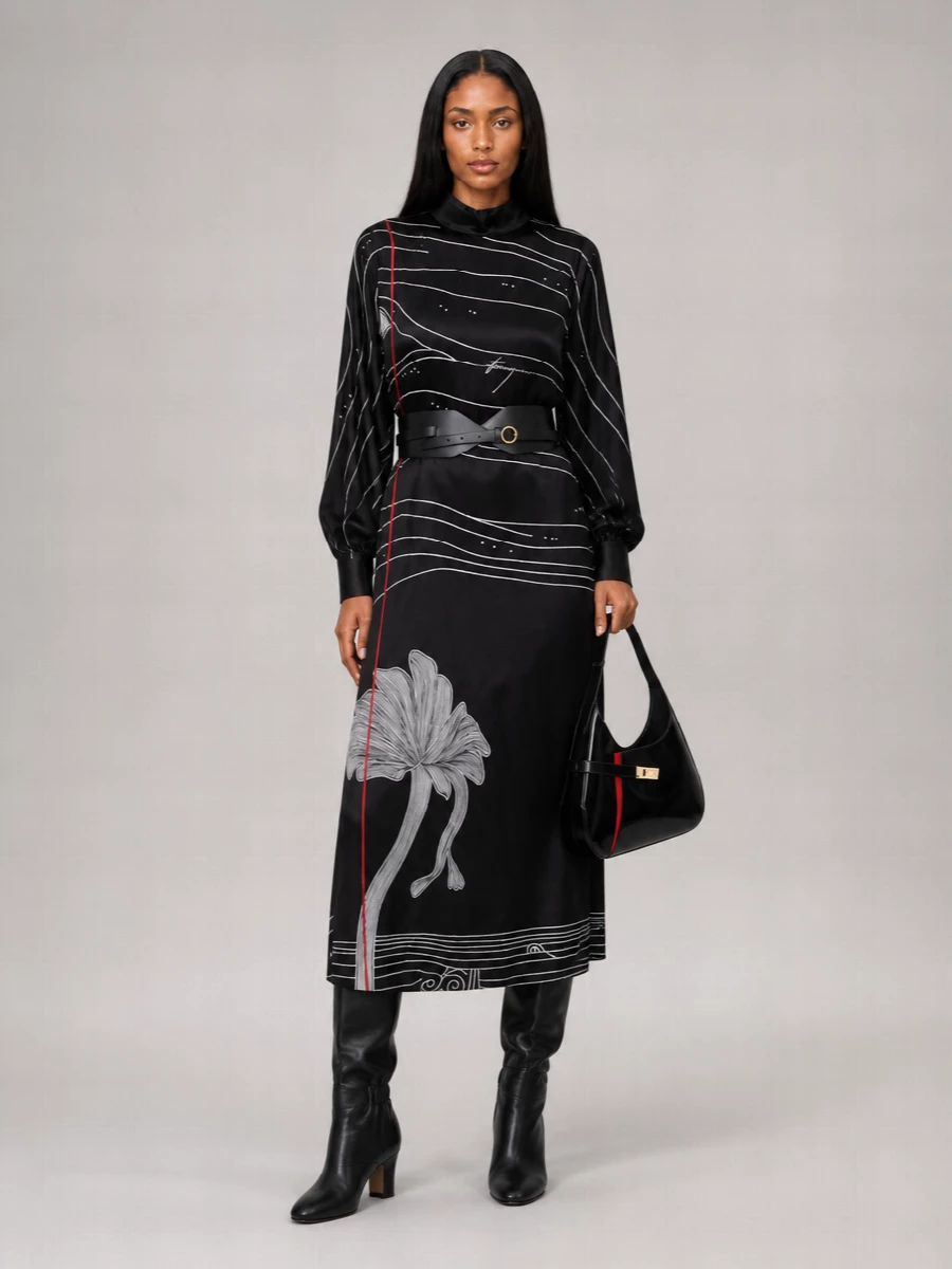 Ferragamo Silk Satin Midi Dress