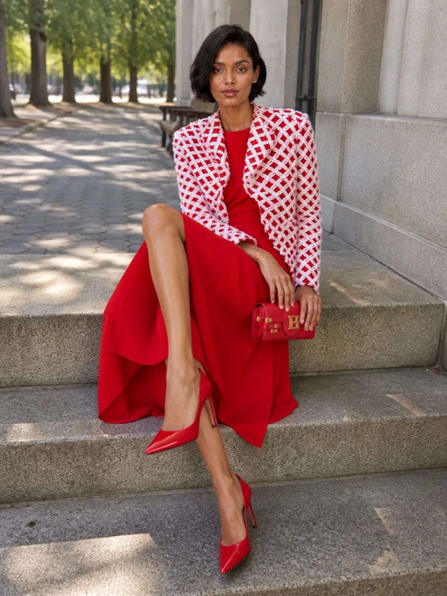 Comme des garcons red blazer lanvin red dress