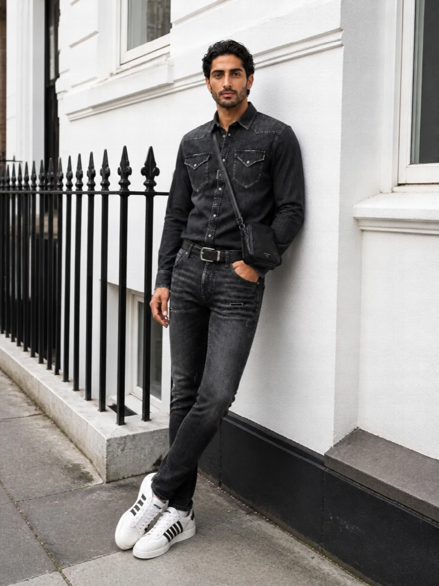 Dsquared2 western denim shirt skinny jeans outfit