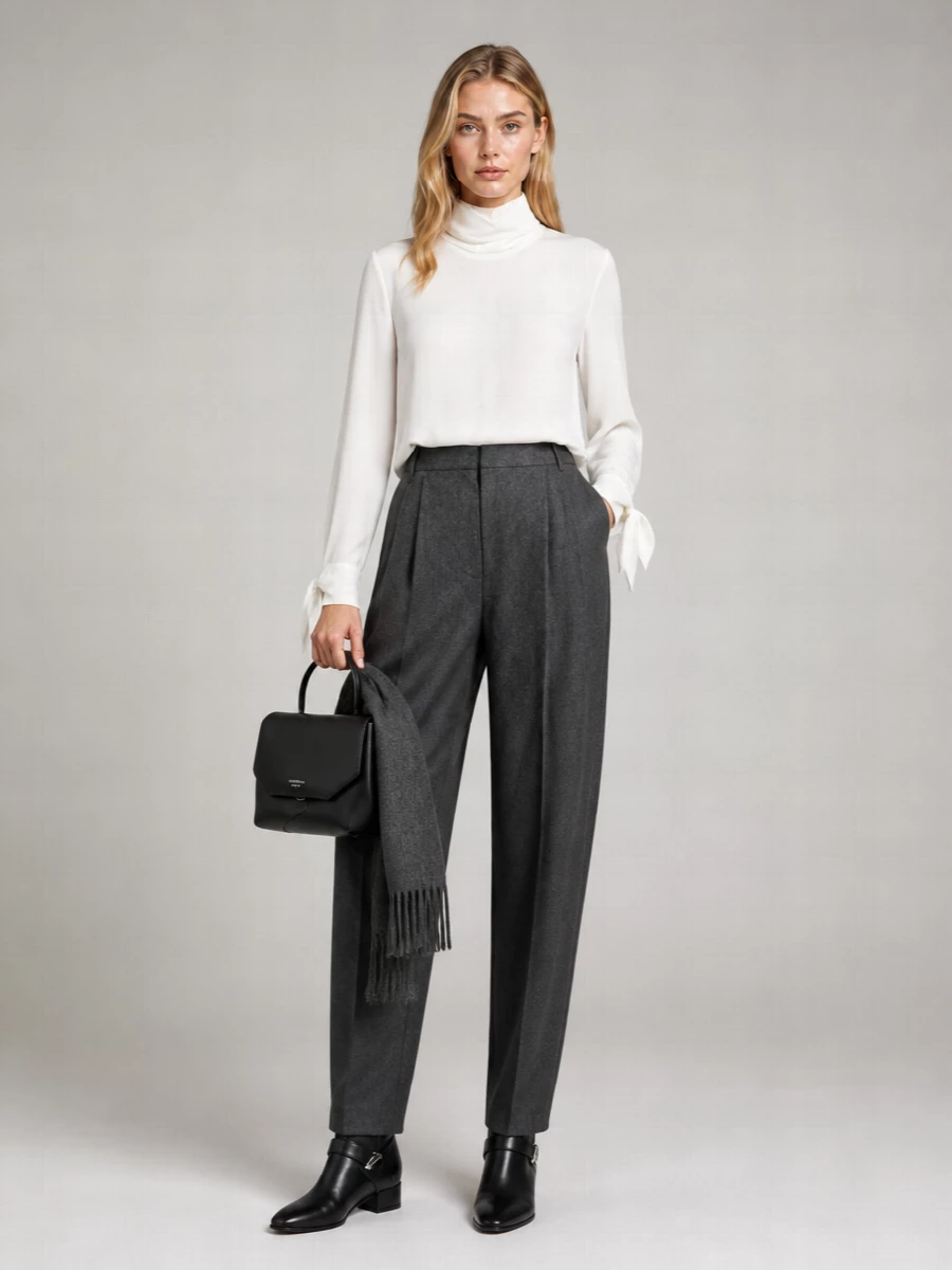 Emporio Armani Crepe High-Neck Long-Sleeve Blouse