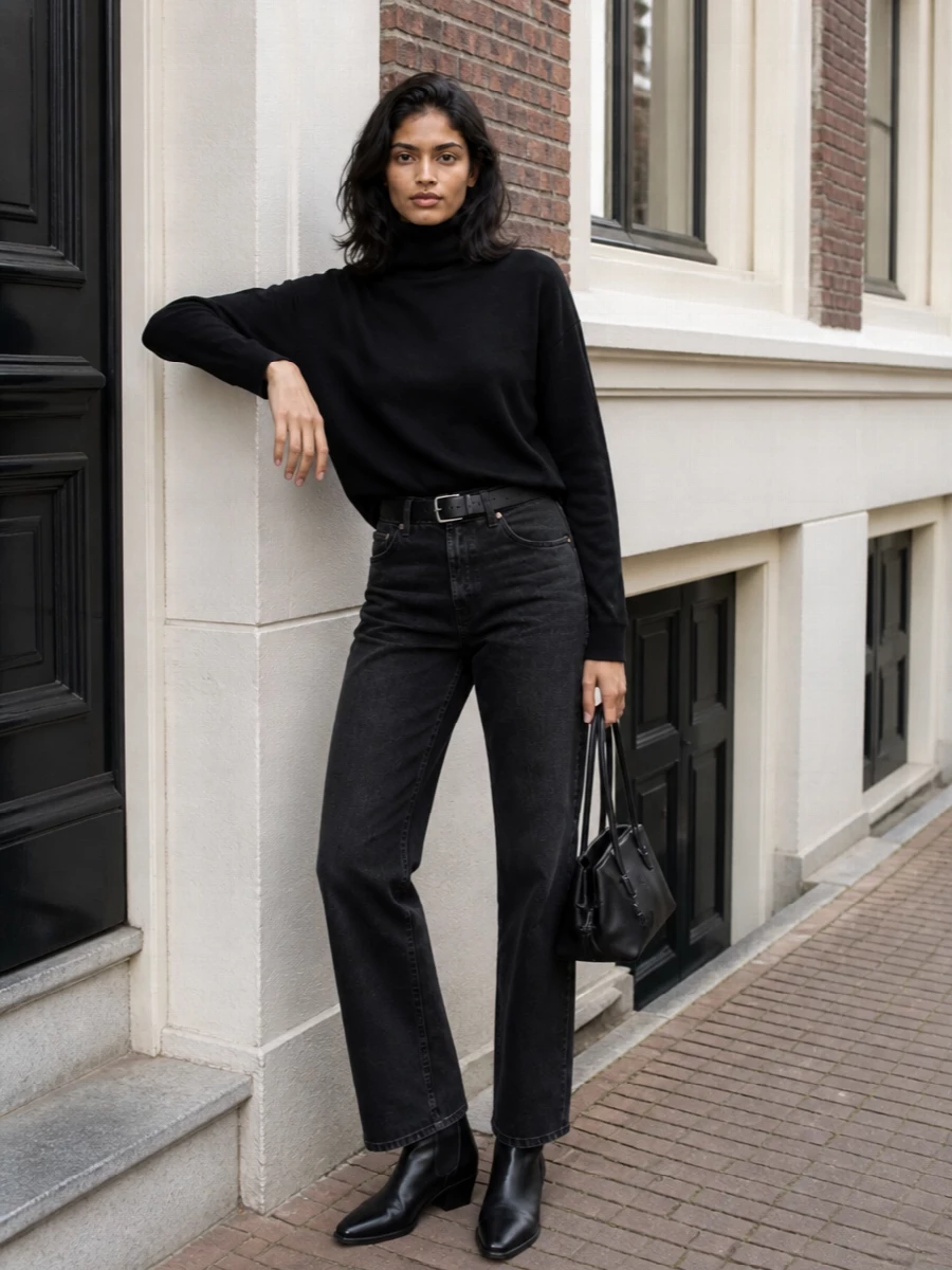 Haikure jeans black turtleneck aeyde boots