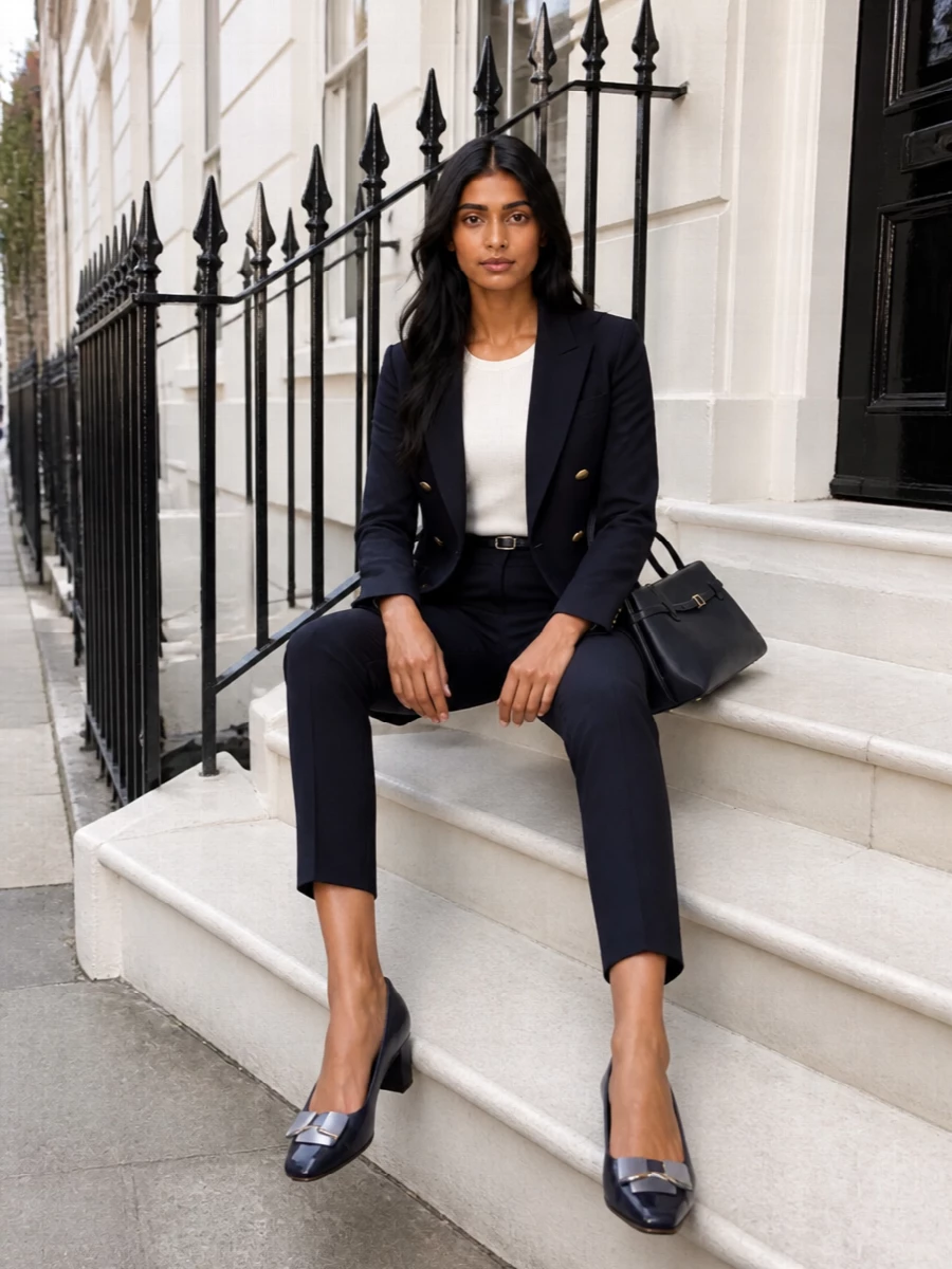 Tagliatore blazer navy tailored trousers outfit