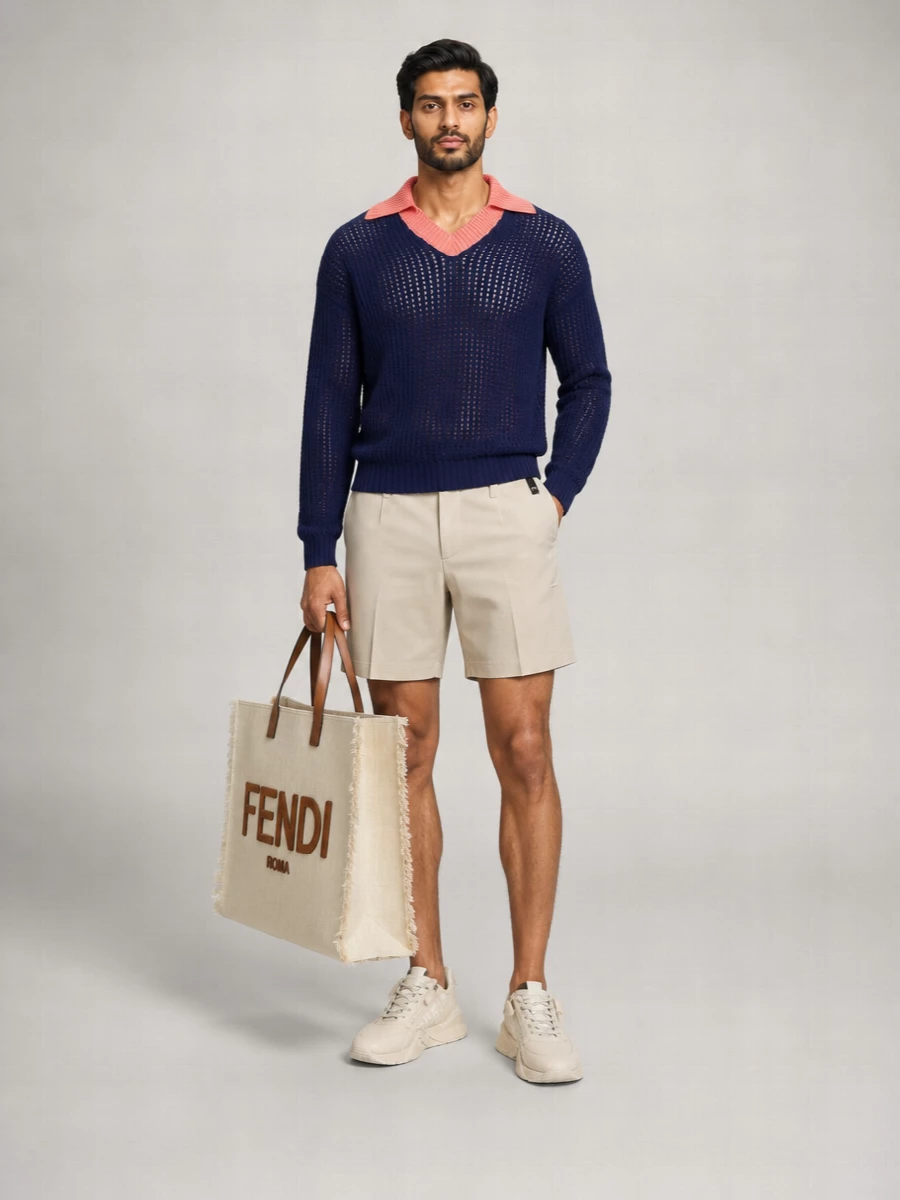 Fendi Cotton Cable-Knit V-Neck Sweater