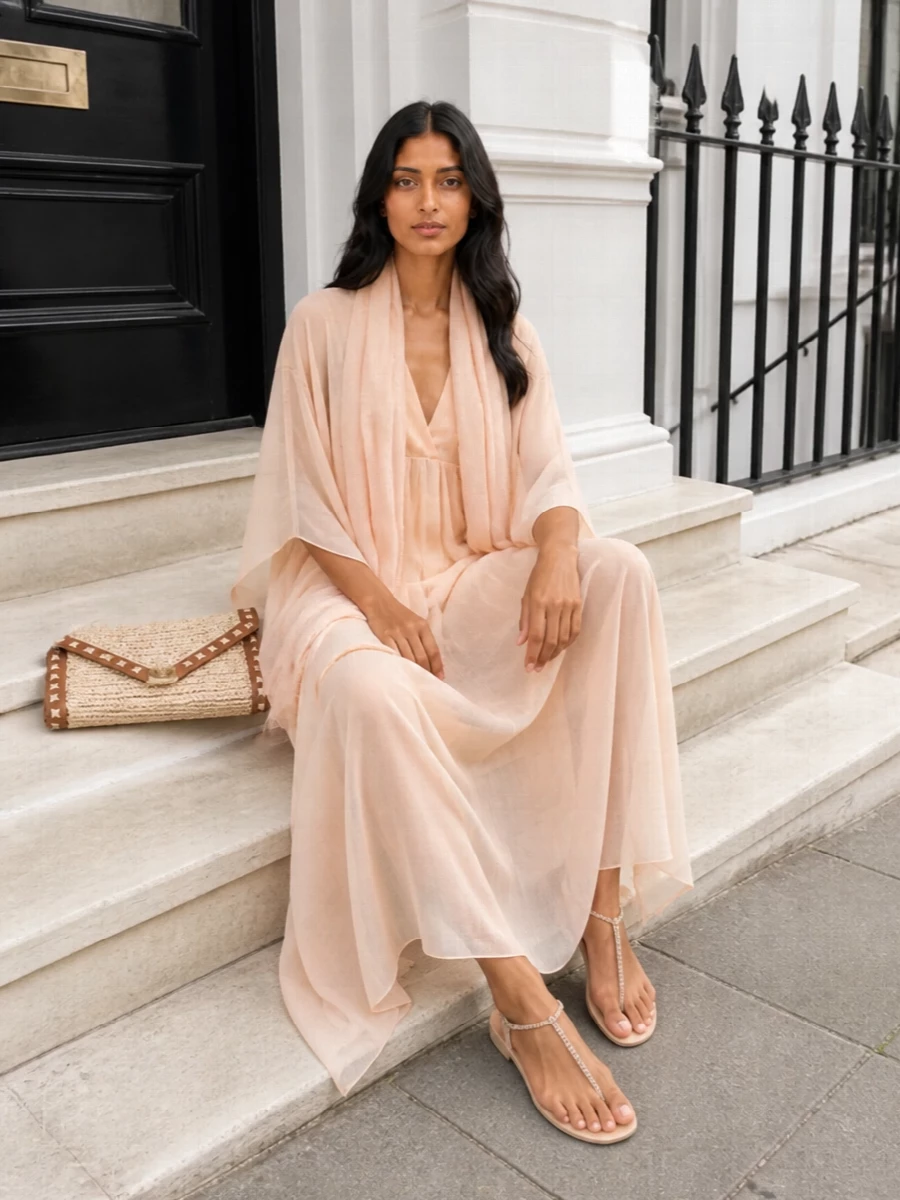 Alberta ferretti sheer maxi nude flat sandals
