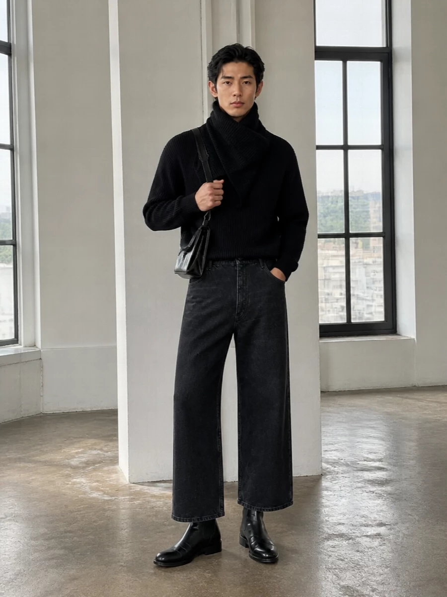 Studio nicholson wide leg jeans dries chelsea boots